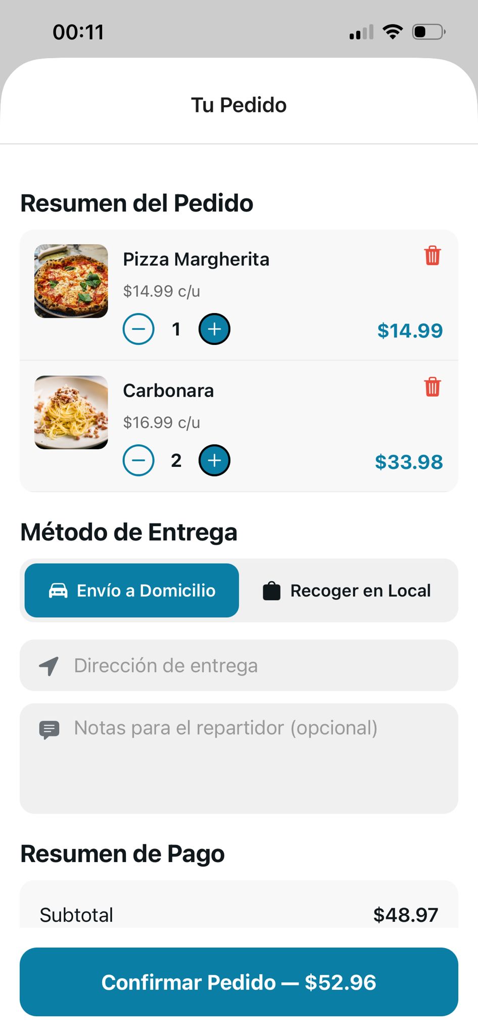Carrito de pedido